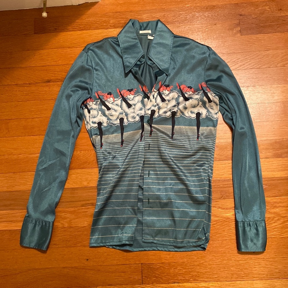 VINTAGE NYLON BUTTON UP DISCO SHIRT